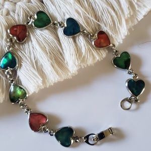 ABALONE Inlay Shell Multicolour Heart Bracelet,Anklet Paua Shell Link Bracelet